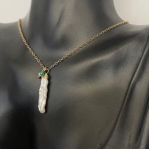 14k gold filled real authentic pearl bar necklace